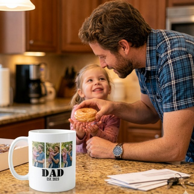 Pappa etablerade fet svart teckensnitt 3 bilder kaffemugg (Dad Established Bold Black Font 3 Photos Coffee Mug)