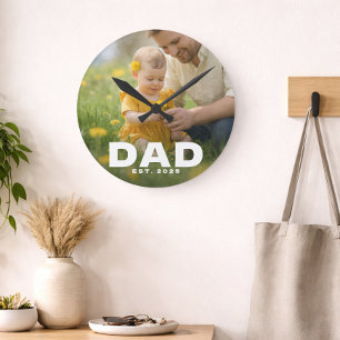 Pappa etablerade fet vit modern foto rund klocka