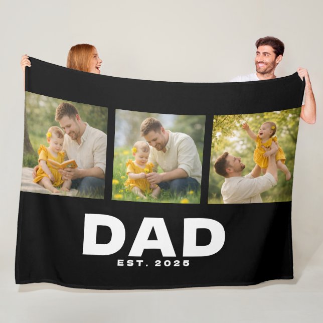 Pappa etablerade modern fet svart 3 foto  fleecefilt (På plats)