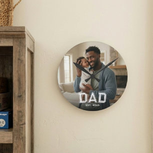 Pappa etablerade modern fet vit foto rund klocka