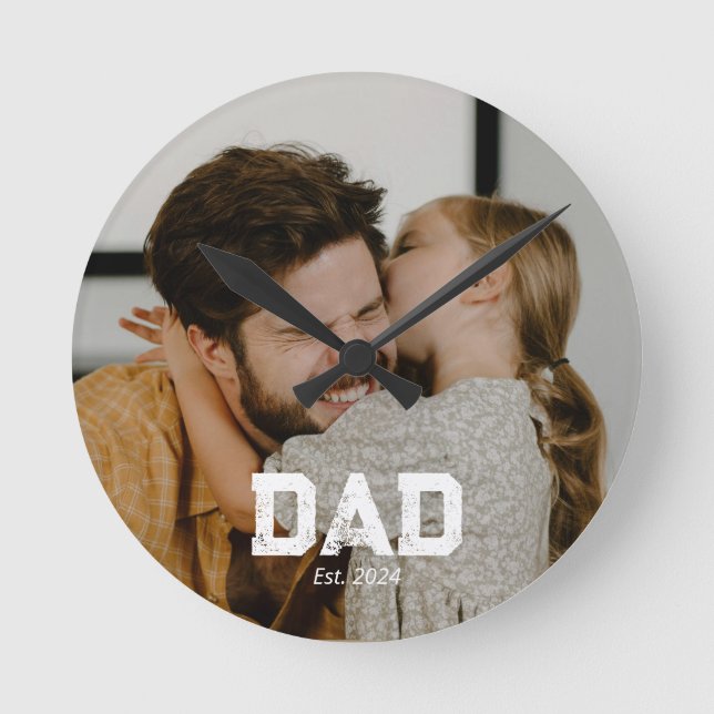 Pappa etablerade modern vit fet foto rund klocka (Framsida)