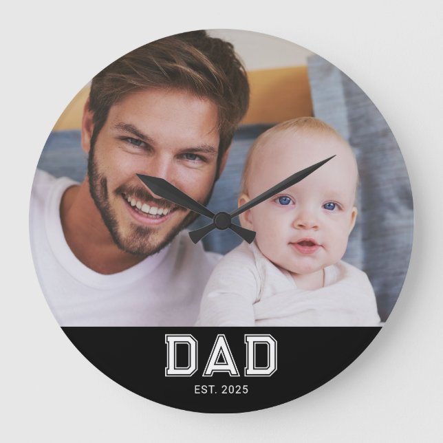 Pappa etablerade modern vit fet foto rund stor klocka (Framsida)