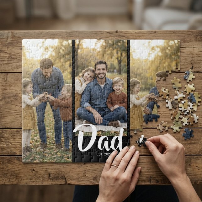 Pappa etablerade modernt manus 3 Foto Pussel (Dad Established Modern Script 3 Photo Jigsaw Puzzle)