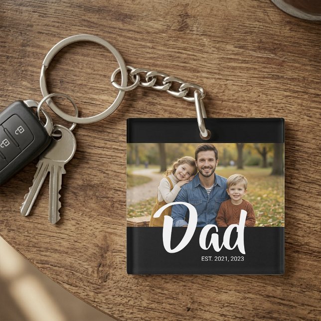 Pappa etablerade modernt manusfoto (Dad Established Modern Script Photo Keychain)