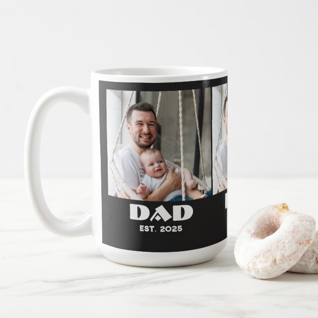 Pappa Etablerade Skript Svart 3 Foto Kaffemugg (Med munk)