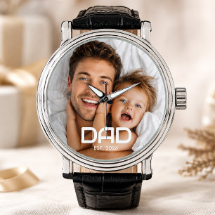 Pappa etablerade svart-vit fet foto armbandsur