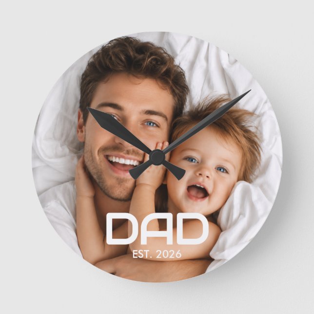 Pappa etablerade svart-vit fet foto rund klocka (Framsida)