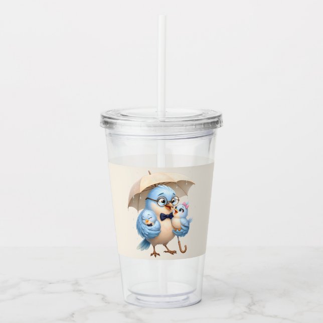 Pappa Fågel Akryl Kopp Med Sugrör Take Away Mugg (Framsida)
