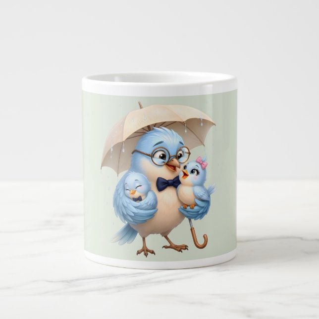 Pappa Fågel Familj Kaffe Mugg Jumbo Mugg (Framsidan)