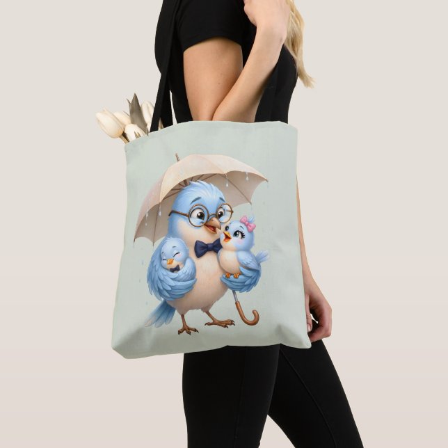 Pappa Fågel Familj Totebag Tygkasse (Närbild)