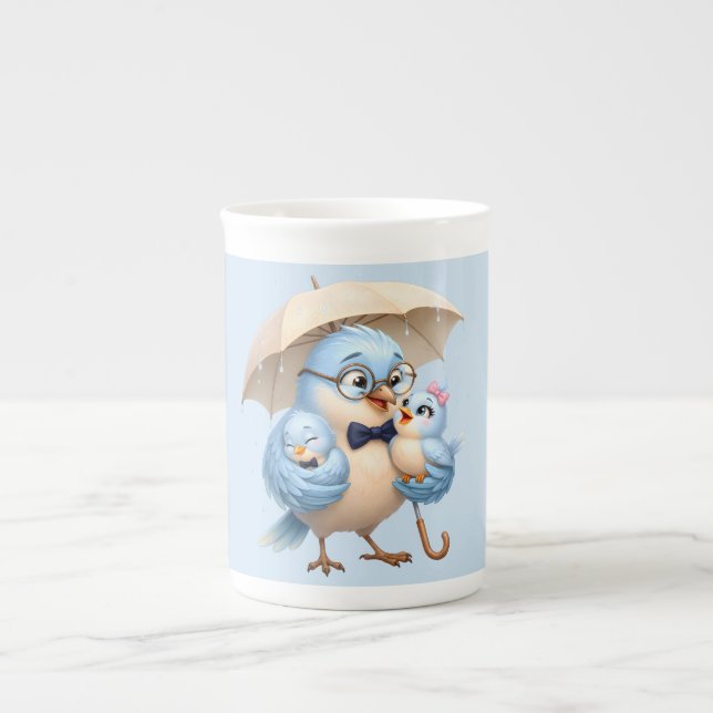 Pappa Fågel Specialmugg Söt Familjedesign Benporslin Mugg (Framsidan)