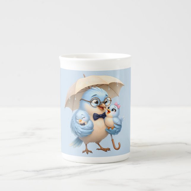 Pappa Fågel Specialmugg Sött Familjedesign Benporslin Mugg (Framsidan)