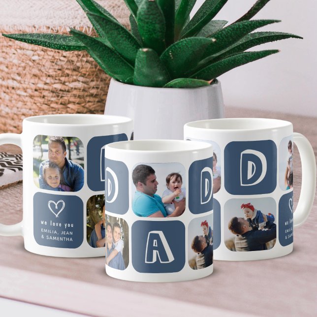 Pappa Far med Barn Foto Collage hjärta Marinblå Kaffemugg (Skapare uppladdad)