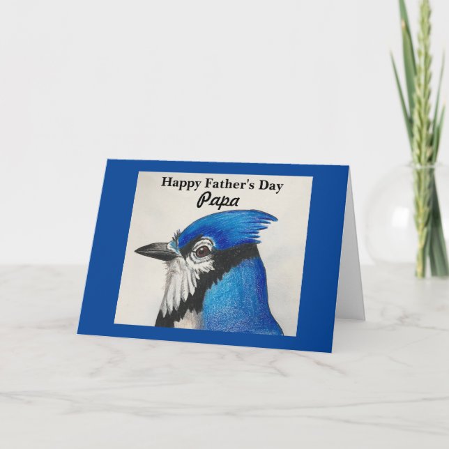 Pappa Fars dag Blue Jay Bird Painting Blue Black Kort (Framsida)