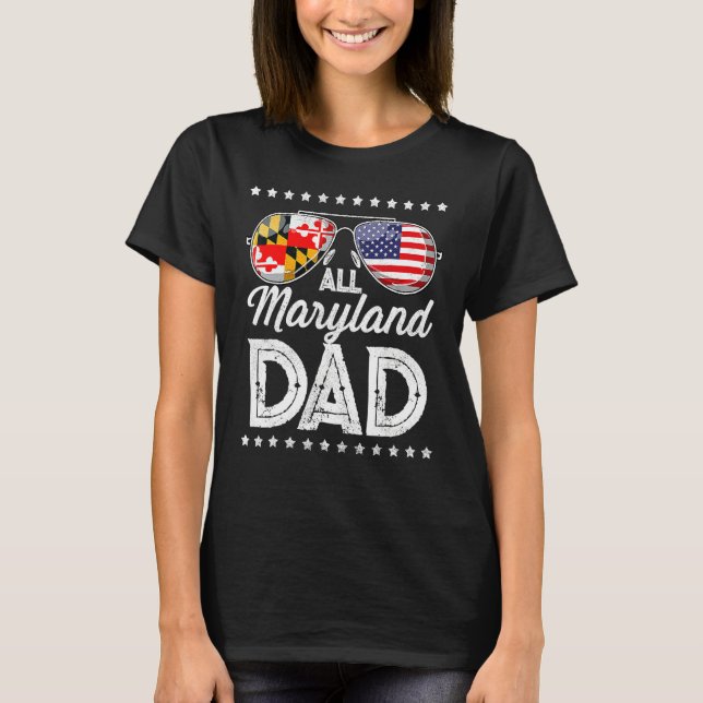 Pappa Fars dag Maryland 4 juli USA flagga T Shirt (Framsida)