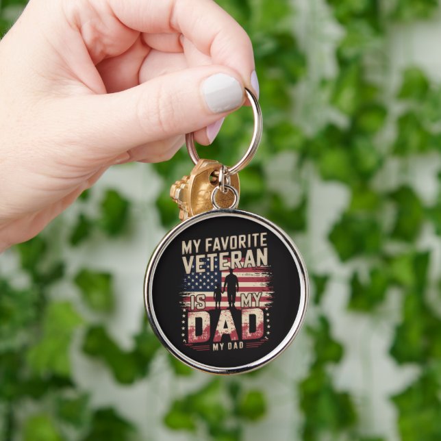 Pappa Fars Dag Min Favoritveteran Rund Silverfärgad Nyckelring (Hand)
