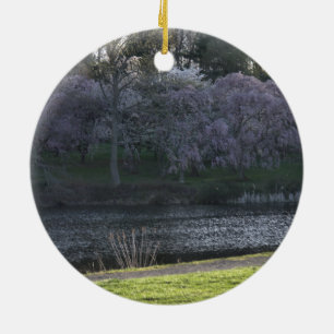 Pappa Fishing Pond Park Rosa Träd Reversible Julgransprydnad Keramik
