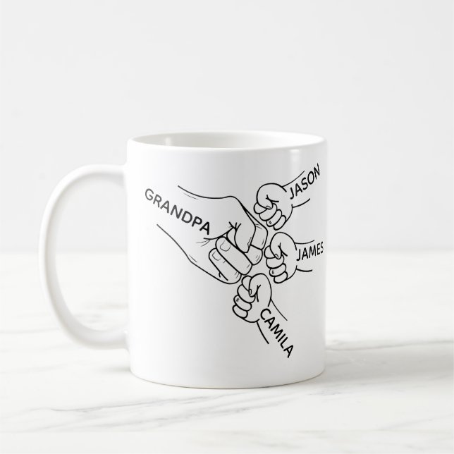 Pappa Fist Bump Mugg, Pappa Mugg Med Namn, Gra (Vänster)