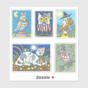 PAPPA FOLK ART WHIMSICAL HELGDAG UGGLA STICKERS KLISTERMÄRKEN