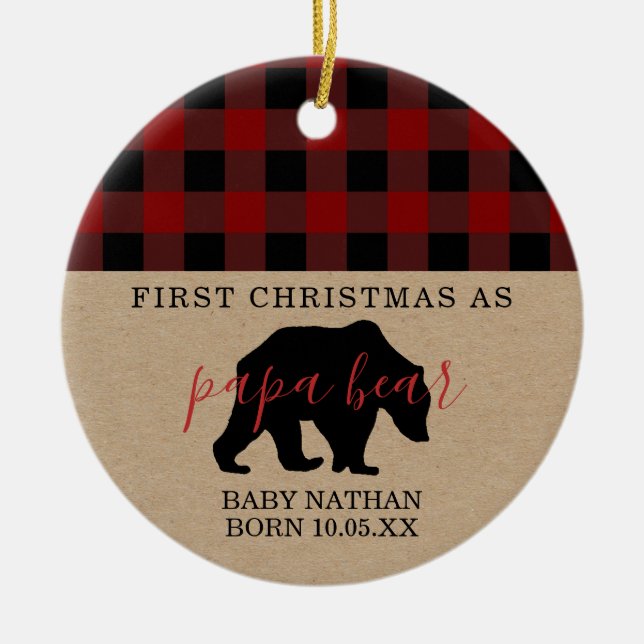 Pappa för jul för pappabjörnprydnad första julgransprydnad keramik (Framsidan)