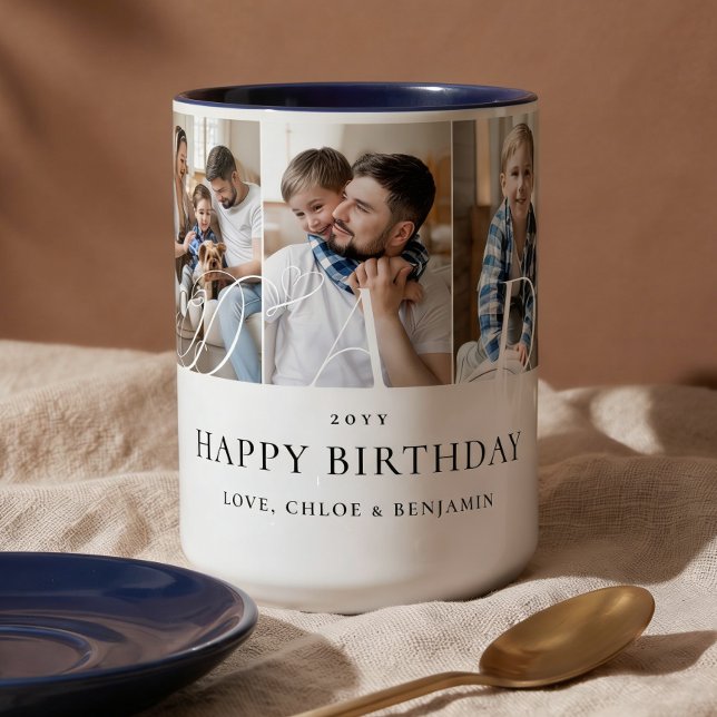 Pappa Foto Collage Glad Födelsedag Minnessaksgåva Två-Tonad Mugg (Dad Photo Collage Happy Birthday Keepsake Gift Two-Tone Coffee Mug)