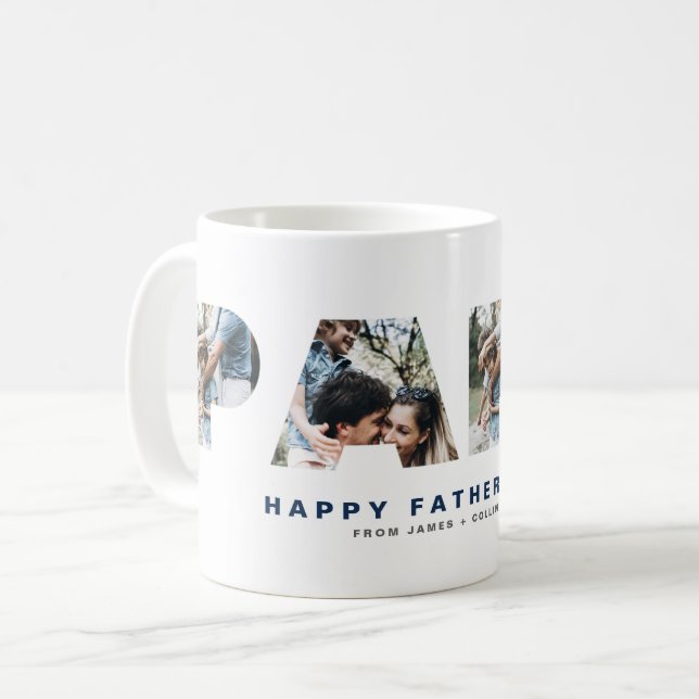 PAPPA, fyra fotomaket Lycklig Fars dag Kaffemugg (Framsida vänster)