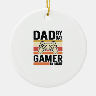 Pappa Gamer Vintage Kontroll T-Shirt Design_1 Julgransprydnad Keramik