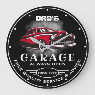 Pappa Garage Any Namn Öppna alltid Slogan Low Car  Stor Klocka