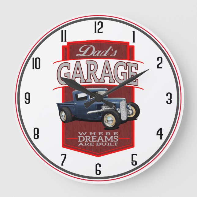 Pappa Garage Blue Hot rod Stor Klocka (Framsida)
