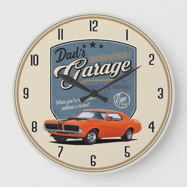 Pappa Garage Cougar Large Clock Stor Klocka (Framsida)