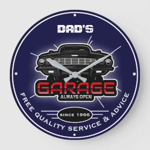Pappa Garage eller Any Namn Always Open Blue Stor Klocka