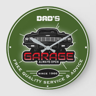 Pappa Garage eller Any Namn Always Open Grönt Stor Klocka