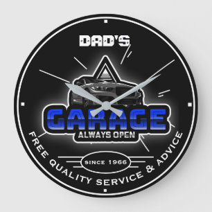 Pappa Garage eller valfri Namn Öppna alltid moder Stor Klocka