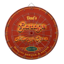 Pappa Garage Faux Neon Namn Mörk Orange Red   Darttavla