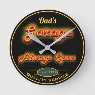 Pappa Garage Gult Neon Titta på valfritt datum Na Rund Klocka