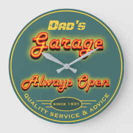Pappa Garage Gult & Teal Neon See any Namn - Stor Klocka