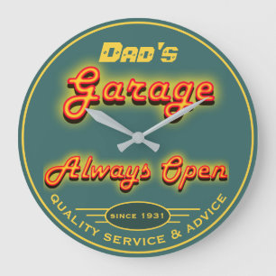 Pappa Garage Gult & Teal Neon See any Namn - Stor Klocka