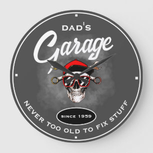 Pappa Garage Old Skull Verktyg Grått Funny Slogan Stor Klocka