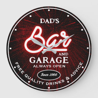 Pappa Garage Pub Any Namn Alltid Open Slogan Red Stor Klocka