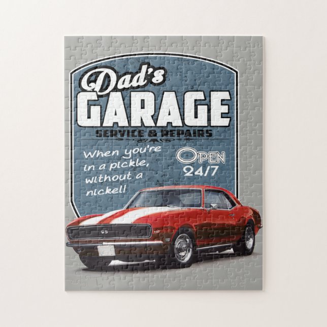 Pappa garage röda Camaro Pussel (Vertikal)