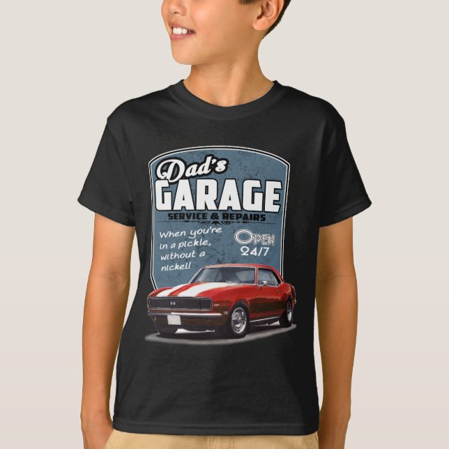 Pappa garage röda Camaro T Shirt (Framsida)