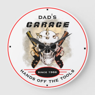 Pappa Garage Verktyg Warning Guns Skull Stor Klocka