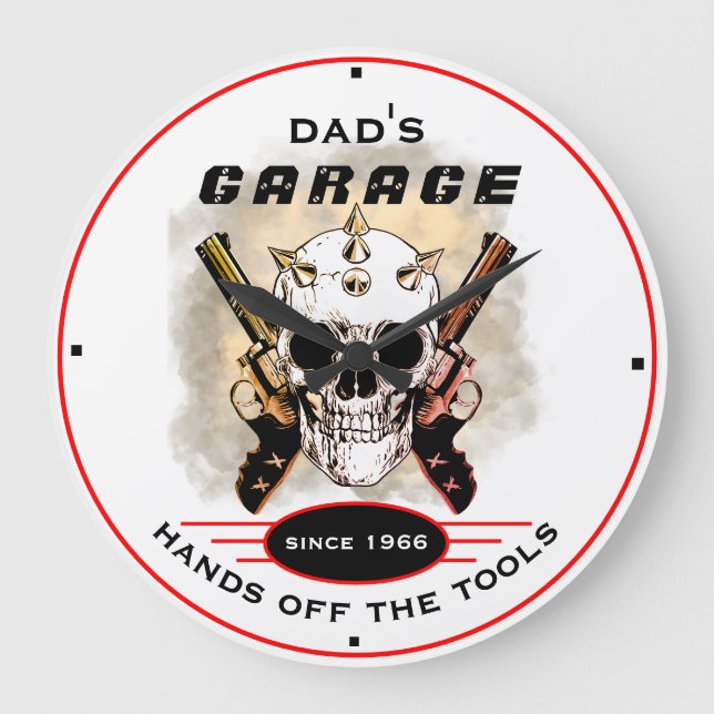 Pappa Garage Verktyg Warning Guns Skull Stor Klocka (Framsida)