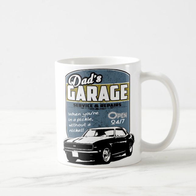 Pappa garagesvart & vit Camaro Kaffemugg (Höger)