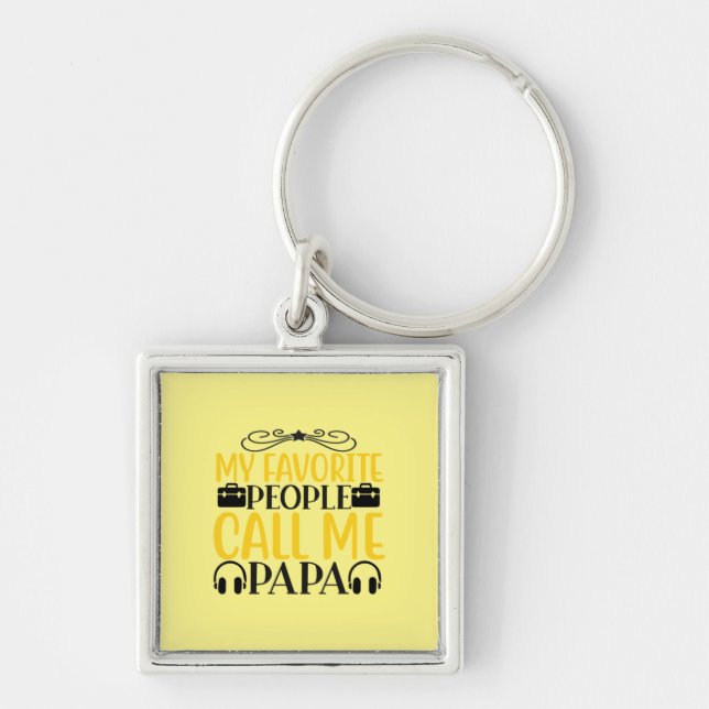 Pappa Gift My Favorite Folk kallar mig Pappa Fyrkantig Silverfärgad Nyckelring (Framsidan)