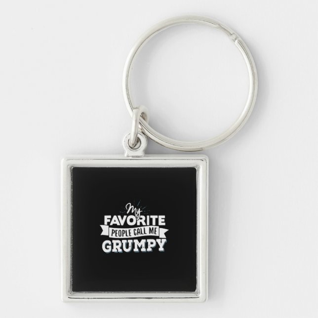 Pappa Gift My Favorite People kallar mig Grumpy Fyrkantig Silverfärgad Nyckelring (Framsidan)