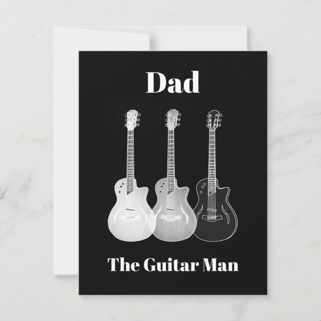 Pappa gitarr man enkel rolig monokrom anteckningskort (Framsida)