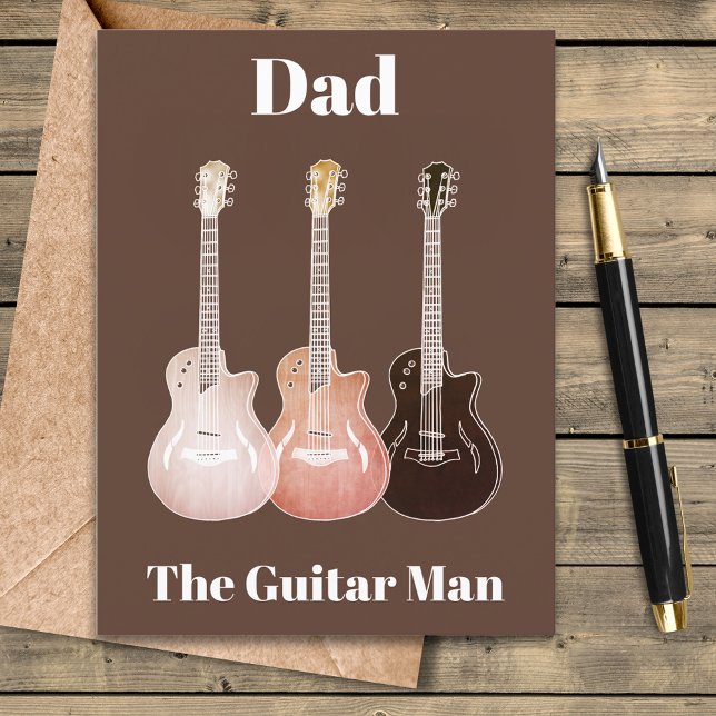 Pappa Gitarrmannen Citat Helg Vykort (Dad the guitar man rustic electric guitars music themed Father’s Day greetings postcard)