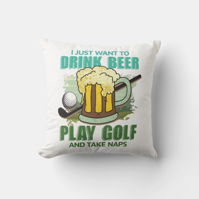 PAPPA GOLF och BEER White Dekorativ kudde (Framsida)
