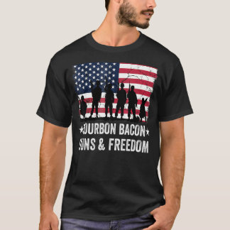 Pappa Grandpa Veteran Us Flagga Bourbon Bacon Guns T Shirt